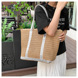 Sequins Custom Woven Bag Women's Straw Shoulder Bag Large Rattan Woven Totes Summer Travel Beach Handbag Handmade Top Handle Purse