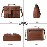Seyfocnia Leather Messenger Bag for Men, Vintage Leather Laptop Bag Briefcase Satchel, 17.3 Inch Computer School Work Bag (Brown)