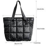 SEYFOCNIA Puffer Tote Bag Large Quilted Puffy Tote Bag Soft Down Cotton Padded Shoulder Bag Quilted Bag for Womens Handbag Black