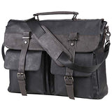Seyfocnia Leather Messenger Bag for Men, 17.3 Inch Vintage PU Leather Laptop Bag Briefcase Satchel, Large Messenger Bag Water Resistant School Work Bag (Black)