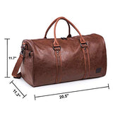 Seyfocnia Leather Travel Bag with Shoe Pouch, Waterproof Weekender Overnight Bag, Large Carry On Duffel Bag for Men Women-Brown