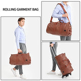 Rolling Garment Bag, Roller Duffle Bag with Wheels Rolling Garment Bags for Travel 3 in 1 Garment Bag Carry On Bag Weekender Bags Garment Duffel Bag for Men or Women-Brown