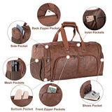 Seyfocnia Leather Duffel Bag for Traveling, Gym Sports Tote Bag Weekender Overnight Bag for Men or Women Brown