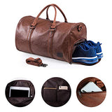 Seyfocnia Leather Travel Bag with Shoe Pouch, Waterproof Weekender Overnight Bag, Large Carry On Duffel Bag for Men Women-Brown