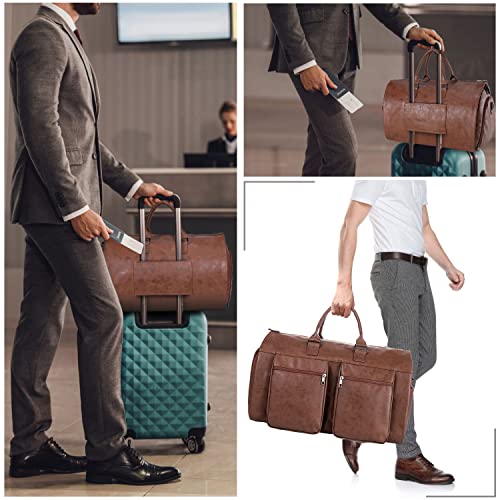 Yaoyar Carry On Garment Bag, Large PU Leather Garment Duffle Bag For Women, Waterproof