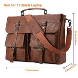 Seyfocnia Leather Messenger Bag for Men, Vintage Leather Laptop Bag Briefcase Satchel, 17.3 Inch Computer School Work Bag (Brown)
