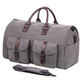 Seyfocnia Carry On Garment Bag, Mens Garment Bag for Travel Business, Large Canvas Duffel Bag with Shoe Compartment -Grey