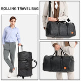 Rolling Duffel Bags with Wheels,Waterproof Duffle Bags with Removable Rollers Carry on Duffel Bag with Wheels Leather Duffle Bags with Shoes Compartment for Men and Women Black
