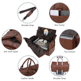 Carry On Garment Bag, Waterproof Mens Garment Bag for Travel Business, Large Leather Duffel Bag with Shoe Compartment -Brown